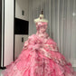 Pink Floral Beaded Long Tulle Ball Gown 16th Birthday Dress Quinceanera Dress gh4736
