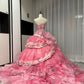 Pink Floral Beaded Long Tulle Ball Gown 16th Birthday Dress Quinceanera Dress gh4736