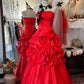 Robe rouge rétro : taille en satin, jupe évasée, robe de soirée haut de gamme gh6577