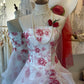 Red & White Floral Bandeau Ball Gown: 3D Flower Decoration, Layered Skirt, Retro Tea Party Gown gh6575