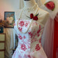 Red & White Floral Bandeau Ball Gown: 3D Flower Decoration, Layered Skirt, Retro Tea Party Gown gh6575