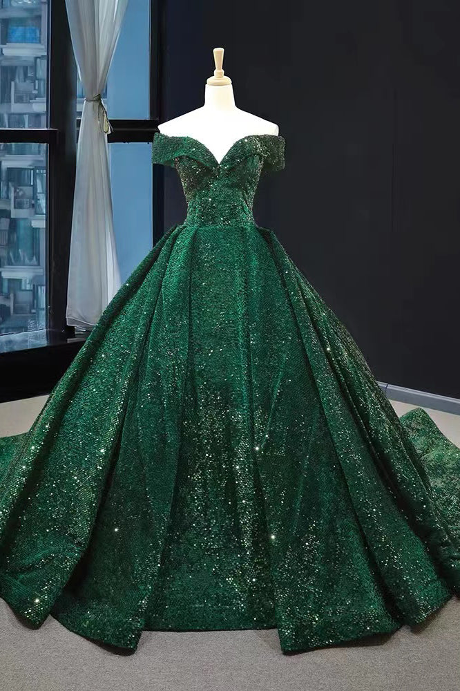 Silber/Rot/Grün Glänzend Wunderschöne Pailletten Langes Ballkleid Abendkleid Off Schulter Erwachsene Zeremonie Kleid gh3128