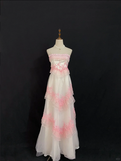 Light pink strapless long romantic gown with fitted waist, luxurious and elegant style, wedding dress & bridal gown gh8284