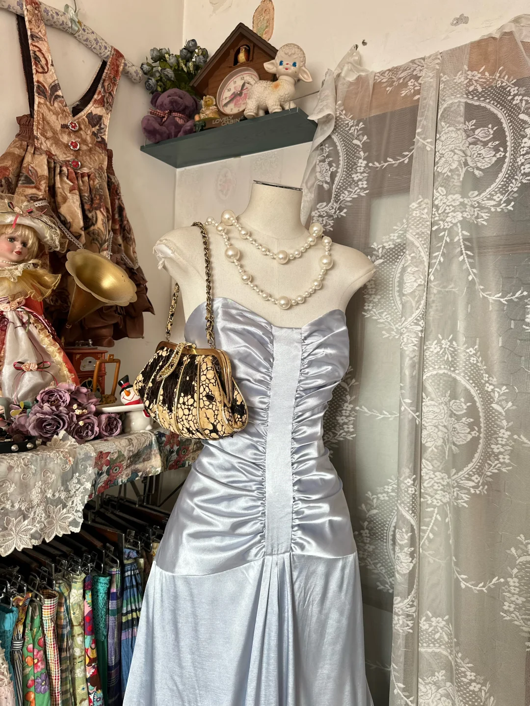 Satin Silver Gray Blue Strapless Elegant Full Skirt Prom Dress, Formal Evening Gown gh7210
