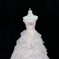 Blush Pink Strapless with Rose Florals, Cinched Waist, Voluminous Tiered Skirt Long Romantic Dress, Wedding Gown gh8069