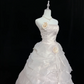Blush Pink Strapless with Rose Florals, Cinched Waist, Voluminous Tiered Skirt Long Romantic Dress, Wedding Gown gh8069