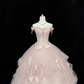 Blush Pink Strapless Embroidered Cinched Waist Voluminous Tulle Skirt Long Romantic Dress, Wedding Gown gh7848