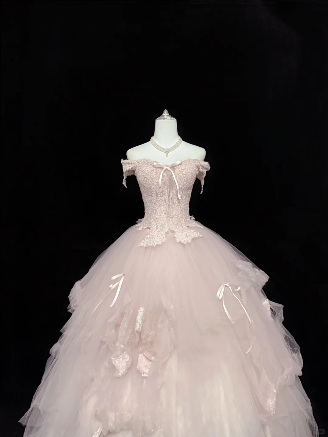 Blush Pink Strapless Embroidered Cinched Waist Voluminous Tulle Skirt Long Romantic Dress, Wedding Gown gh7848