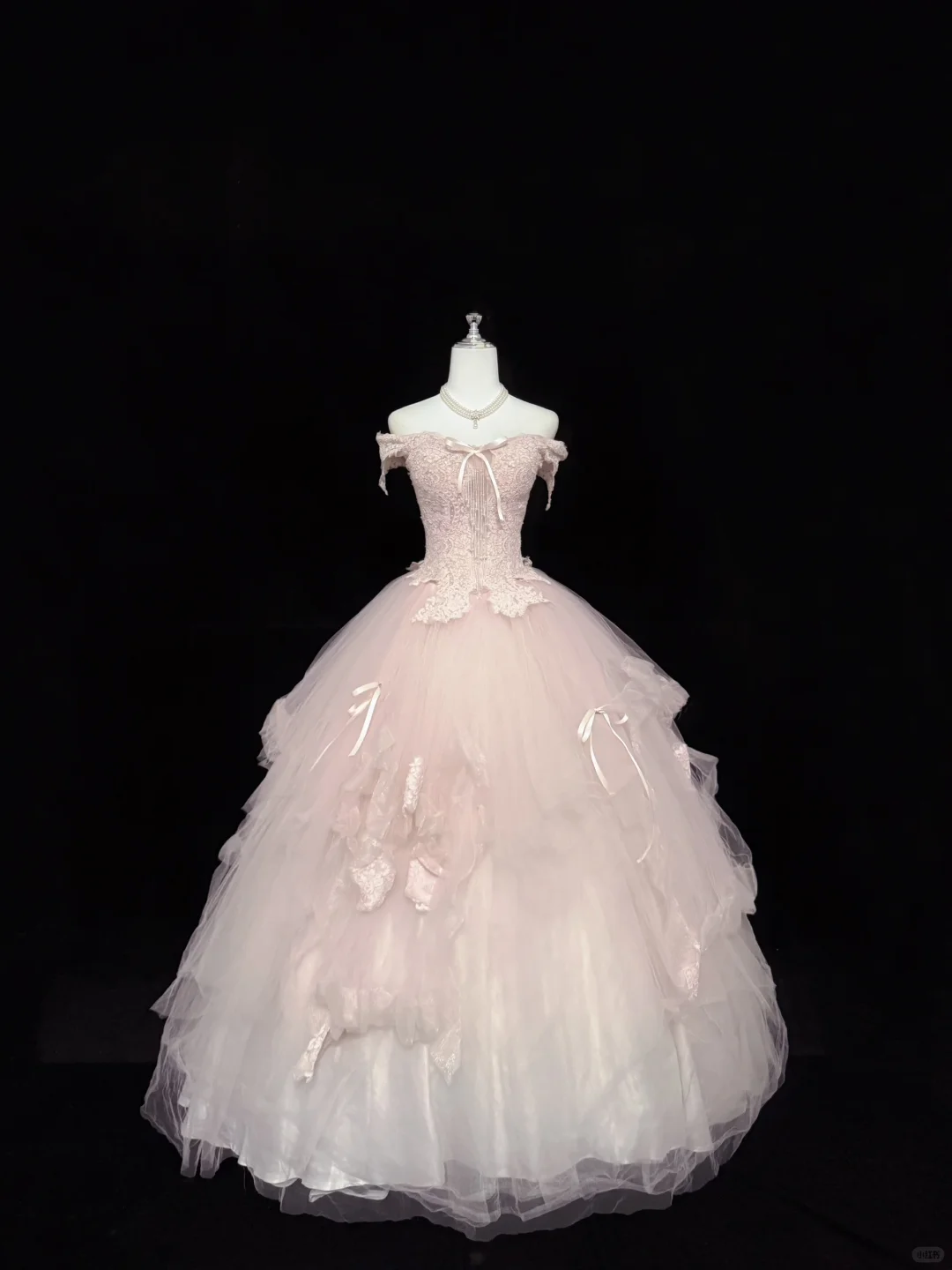 Blush Pink Strapless Embroidered Cinched Waist Voluminous Tulle Skirt Long Romantic Dress, Wedding Gown gh7848