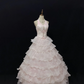 Blush Pink Halter Long Romantic Gown, Cinched Waist, Voluminous Tiered Cake Skirt, Wedding Dress & Bridal Gown gh8153