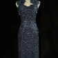 High Neck Navy Blue Mermaid Evening Gown Sleeveless Mesh 3D Floral Lace Sequined Formal Dress for Prom gh9537