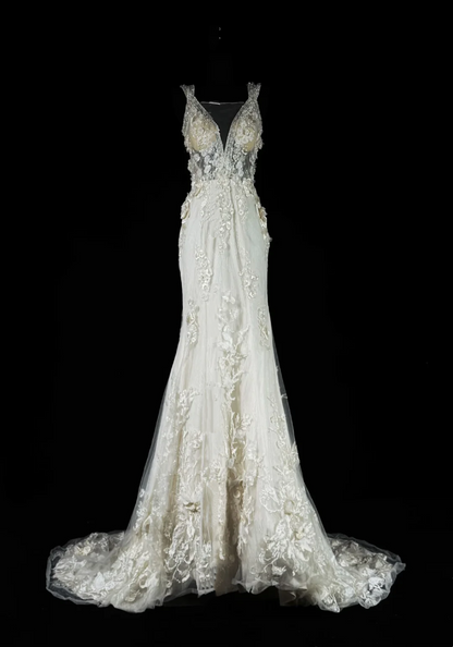 White Vintage Lace Waist-Cinched Elegant Long Evening Gown for Parties & Balls gh7150