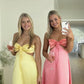 Yellow/Pink Strapless Elegant Simple Long Ball Gown Evening Gown Bridesmaid Dress gh3046