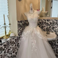 White Waist-Cinched Fitted Tulle Elegant Princess Vintage Romantic Dress, Wedding Gown gh7550