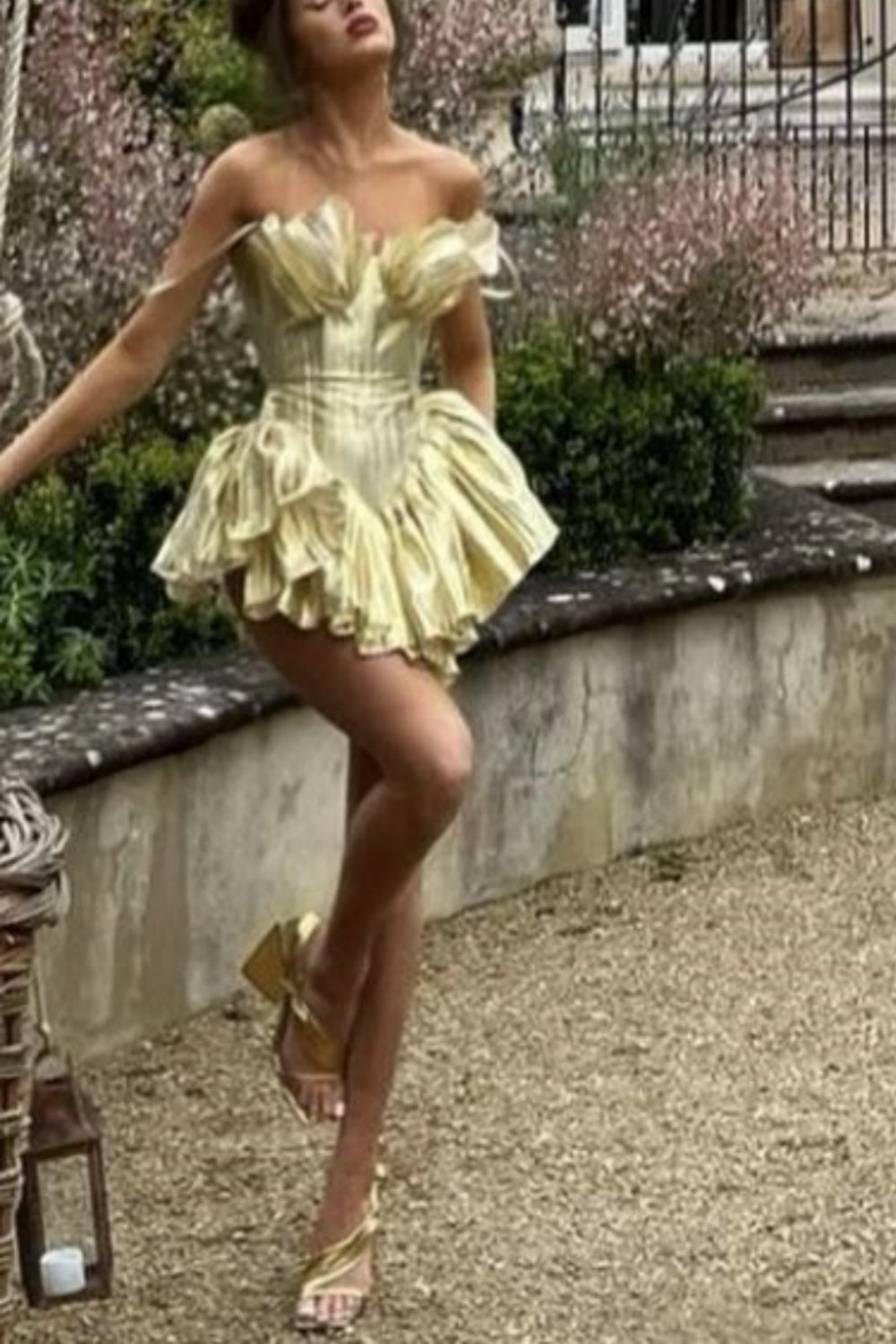 Girlhomeshops - Gelbes, stilvolles, kurzes, formelles Satin-Kleid für den 16. Geburtstag, Partykleid, gh5331