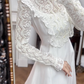 Ivory Vintage High‑Neck Lace Satin Wedding Dress, Long Sleeve Bridal Gown gh8747