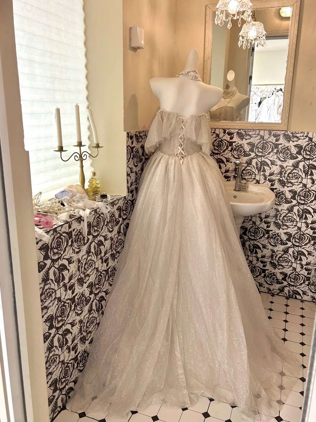Soft Ivory Off-the-Shoulder Waist-Cinched Voluminous Princess Skirt Romantic Dress, Wedding Gown gh7701