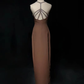 ✨Girlhomeshops-Coffee Spaghetti Strap Beaded Gown High Side Slit Sheath gh10144