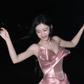 Rose Pink Stylish Strapless Fitted Waist Evening Dress, Fairy Gown, Romantic Gown gh7372