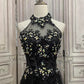 ✨Girlhomeshops-Black floral rhinestone long tulle prom evening gown party dress gh4984