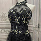 ✨Girlhomeshops-Black floral rhinestone long tulle prom evening gown party dress gh4984