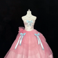 Blush Pink Satin Strapless Cinched Waist Peach Pink Voluminous Skirt Romantic Dress, Wedding Gown gh7934