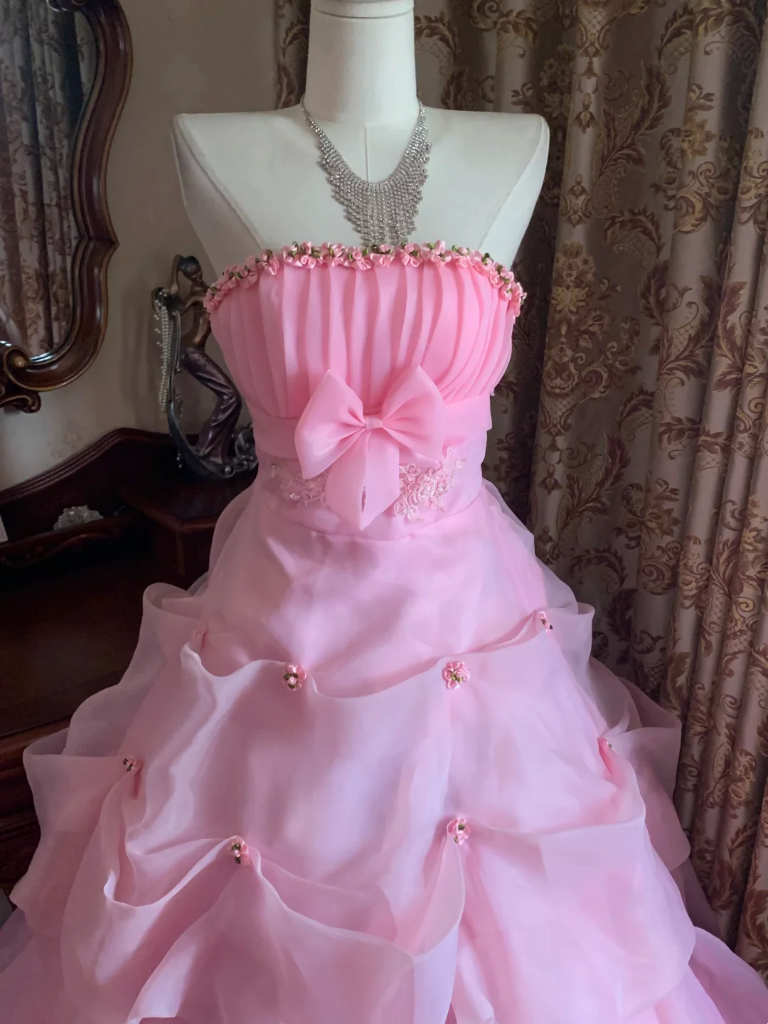 Light Pink Strapless Waist-Cinched Voluminous Skirt Prom Dress, Birthday Gown, Graduation Gown gh7255