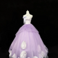 White Strapless Cinched Waist Lavender Voluminous Tulle Skirt Long Romantic Dress, Wedding Gown gh7849