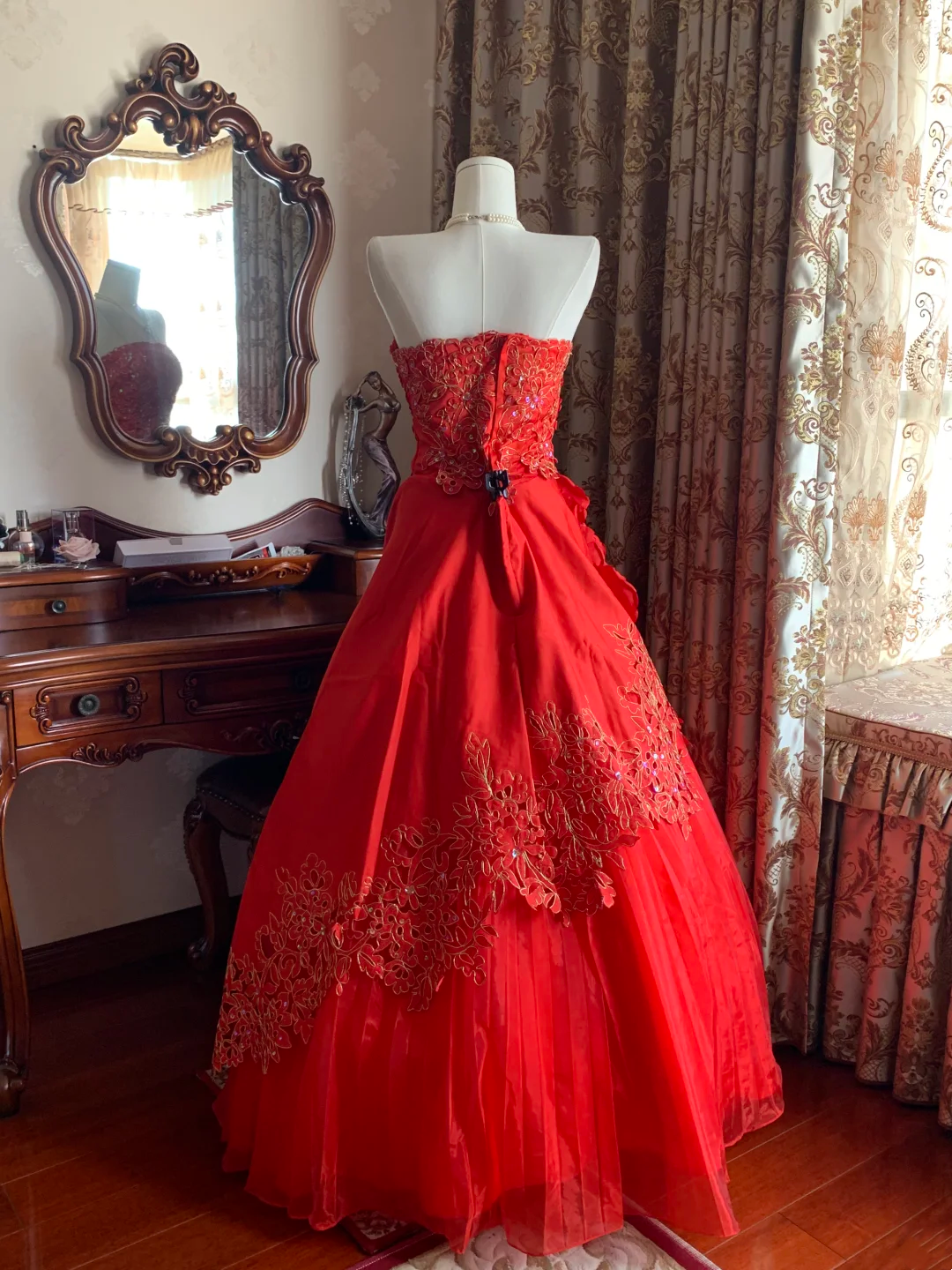 Red Strapless Waist-Cinched Vintage Elegant Prom Dress, Evening Ball Gown, Birthday Party Gown gh7284