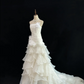 Off White Strapless Cinched Waist Slim Fit Pleated Long Elegant Romantic Dress, Wedding Gown gh8020