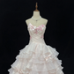 Blush Pink Strapless Cinched Waist Voluminous Tiered Skirt Long Romantic Dress, Wedding Gown gh7974