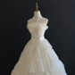 Off-white Strapless Romantic Gown, Embroidered Details, Cinched Waist, Voluminous Tiered Skirt, Wedding Gown gh8109