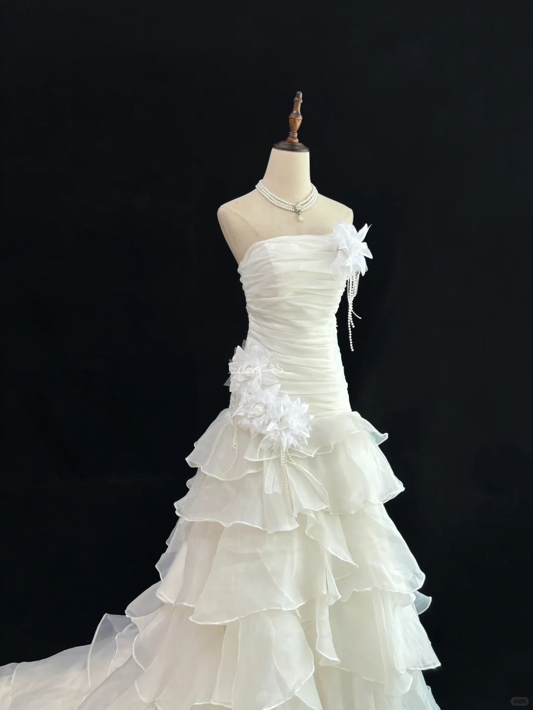 Off White Strapless Cinched Waist Slim Fit Pleated Long Elegant Romantic Dress, Wedding Gown gh8020
