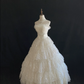 Off-white Strapless Romantic Gown, Embroidered Details, Cinched Waist, Voluminous Tiered Skirt, Wedding Gown gh8109