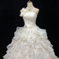 Off-White Strapless Elegant Romantic Gown, Cinched Waist, Fluffy Tiered Cake Skirt, Wedding Dress & Bridal Gown gh8194