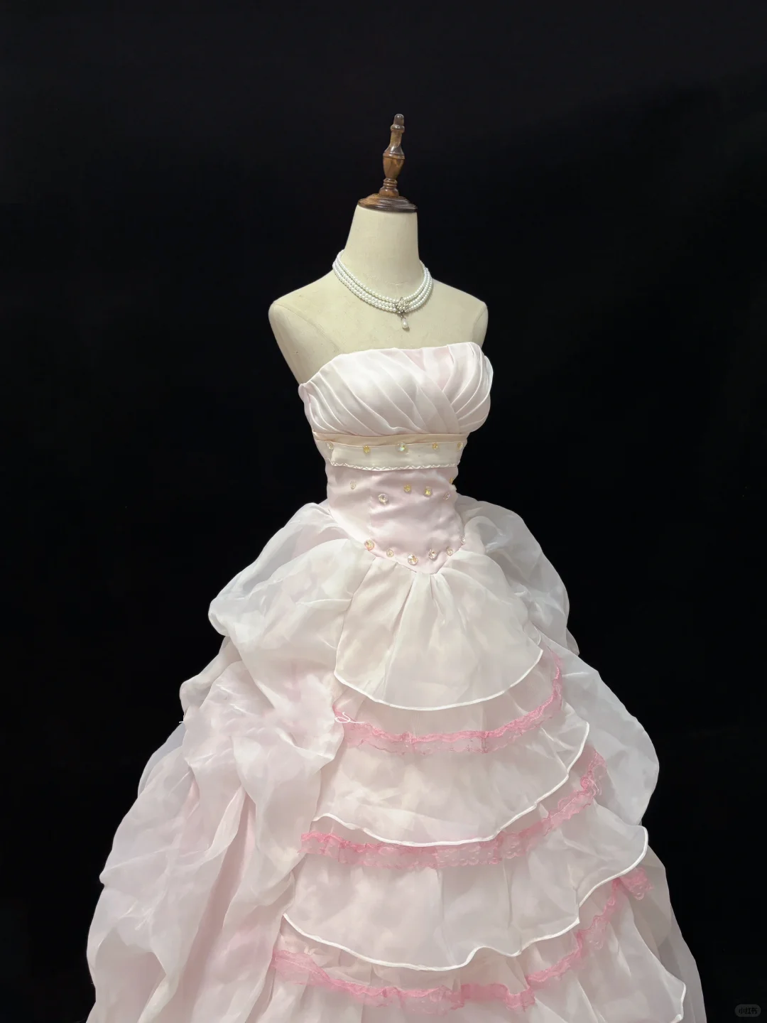 Blush Pink Strapless Cinched Waist Voluminous Tiered Princess Skirt Romantic Dress, Wedding Gown gh8070