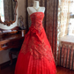 Red Strapless Waist-Cinched Vintage Elegant Prom Dress, Evening Ball Gown, Birthday Party Gown gh7284