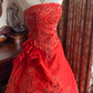 Red Strapless Waist-Cinched Vintage Elegant Prom Dress, Evening Ball Gown, Birthday Party Gown gh7284