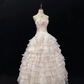 Blush Pink Strapless Cinched Waist Voluminous Tiered Skirt Long Romantic Dress, Wedding Gown gh7974