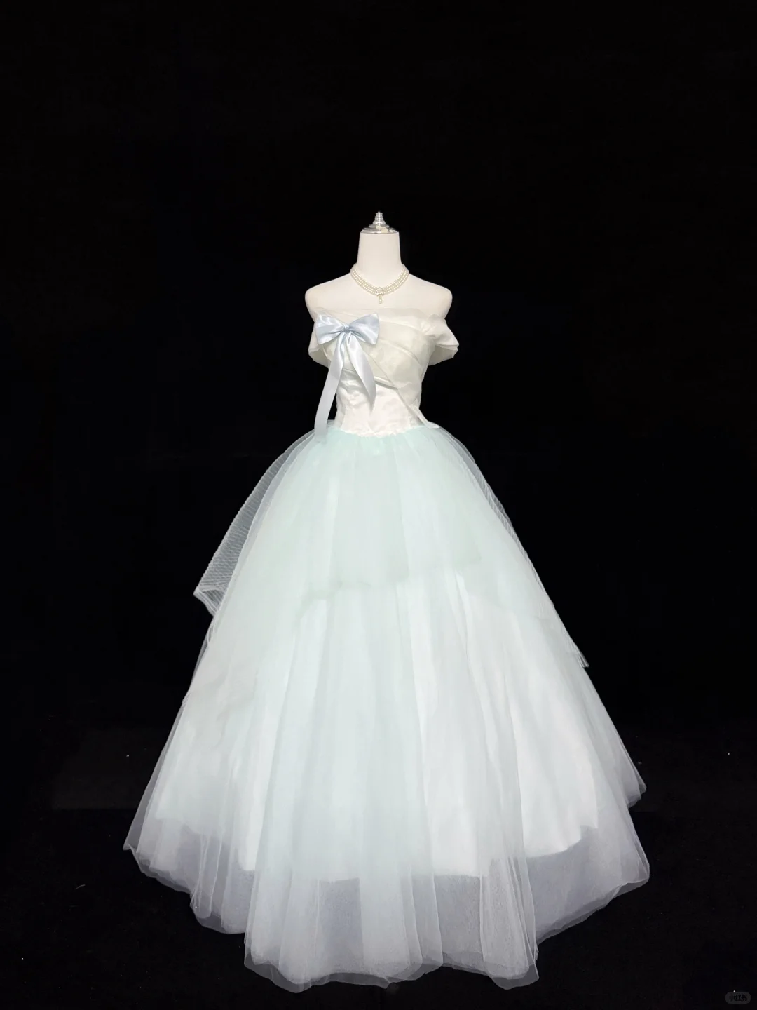 White Satin Strapless Cinched Waist Color Block Sage Green Voluminous Princess Skirt Romantic Dress, Wedding Gown gh7886