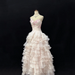 Blush Pink Strapless Cinched Waist Voluminous Tiered Skirt Long Romantic Dress, Wedding Gown gh7974
