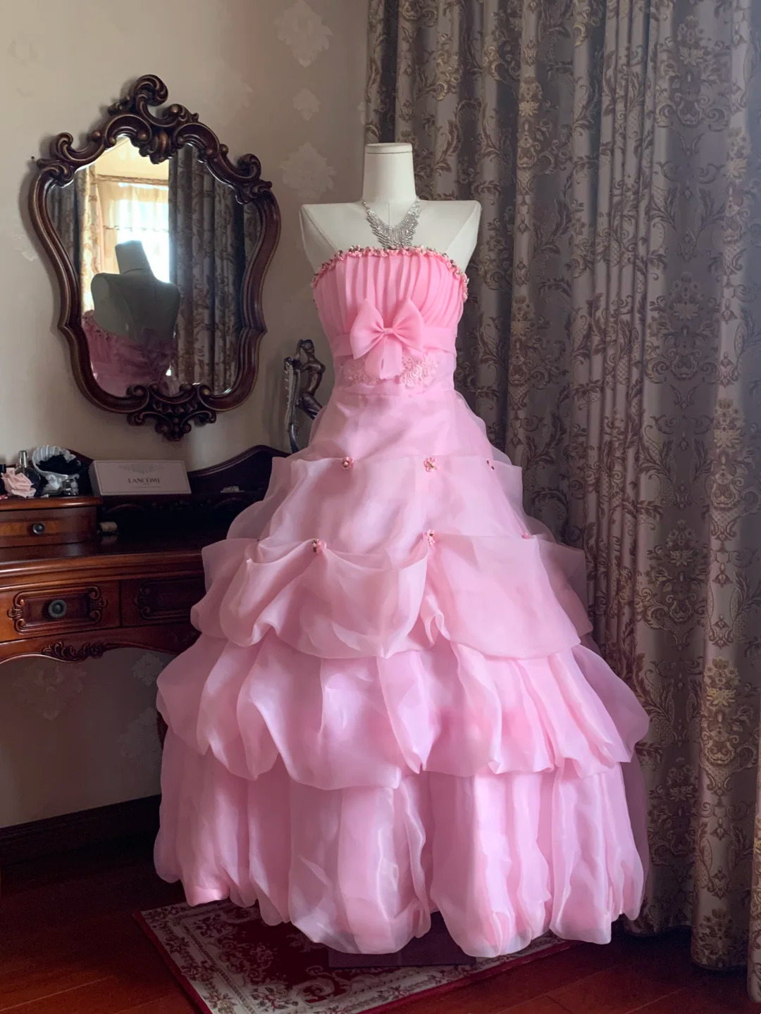 Light Pink Strapless Waist-Cinched Voluminous Skirt Prom Dress, Birthday Gown, Graduation Gown gh7255