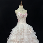 Blush Pink Strapless Cinched Waist Voluminous Tiered Skirt Long Romantic Dress, Wedding Gown gh7974