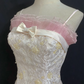 Off-White Spaghetti Strap Long Elegant Romantic Wedding Dress, Embroidered Lace, Cinched Waist gh8335