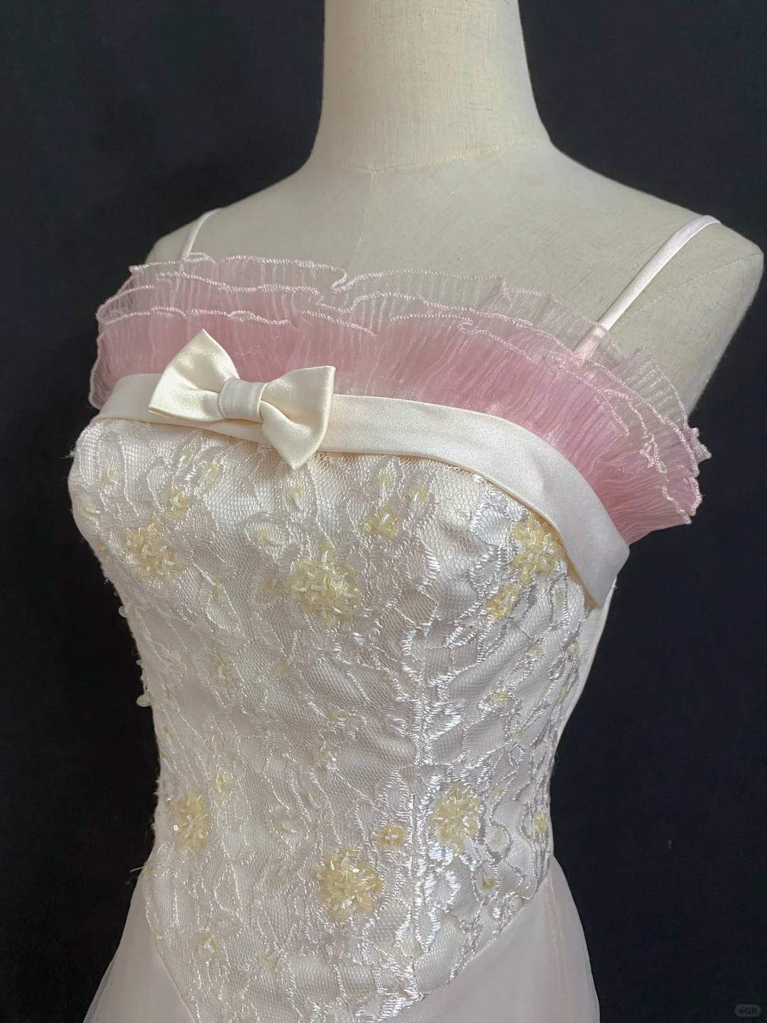 Off-White Spaghetti Strap Long Elegant Romantic Wedding Dress, Embroidered Lace, Cinched Waist gh8335