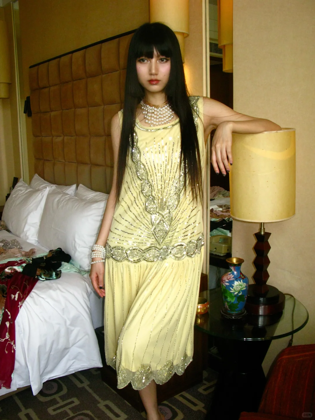 Pale Yellow Vintage Sleeveless Sequin Luxury Prom & Evening Party Dress gh8375