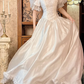 Off‑White Puff Sleeve Vintage Fitted Waist Full Flared Skirt Prom Gown, Wedding Dress gh8593