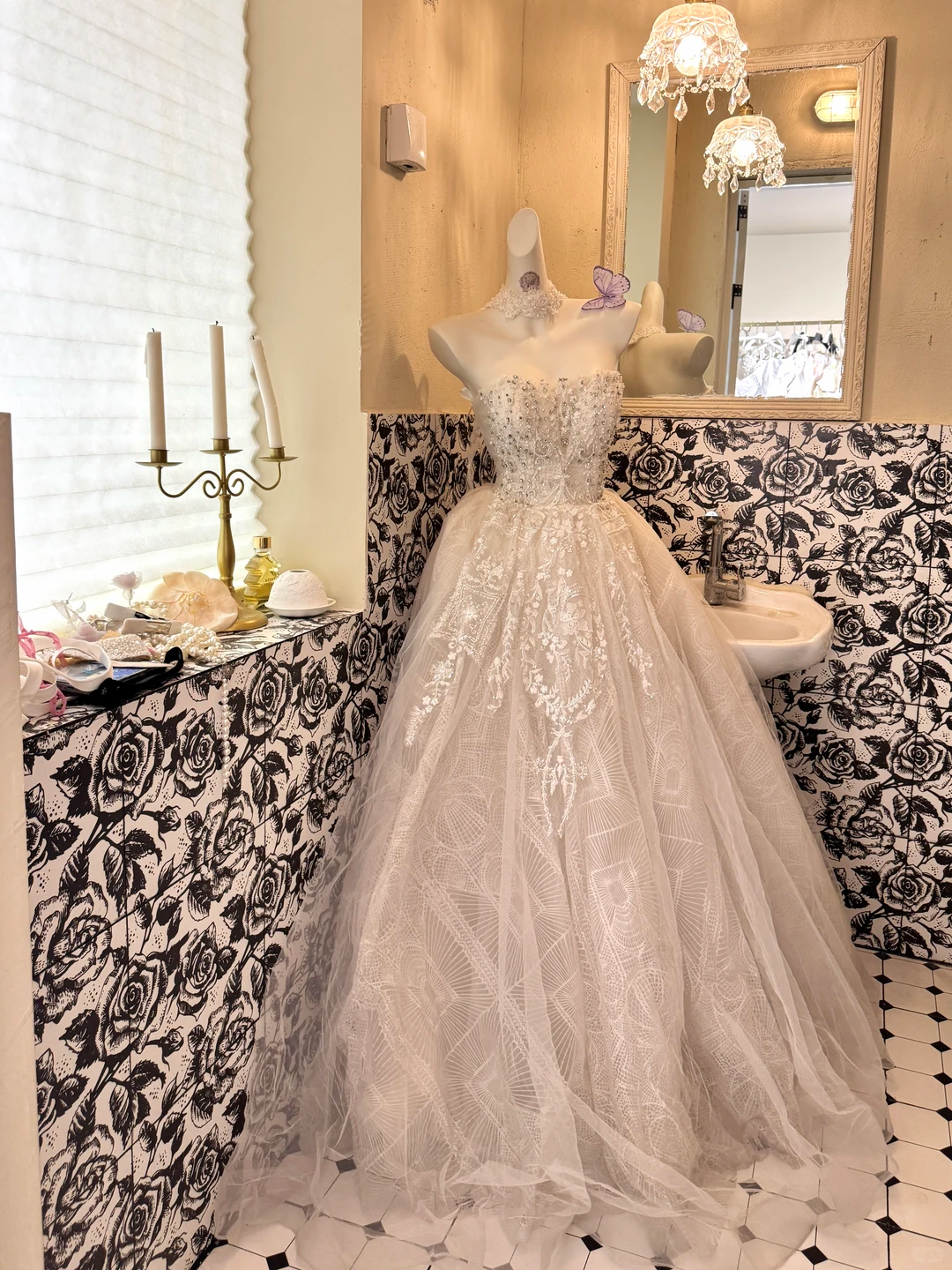 Ivory Strapless Sequin Waist-Cinched Voluminous Skirt Romantic Dress, Wedding Gown gh7704