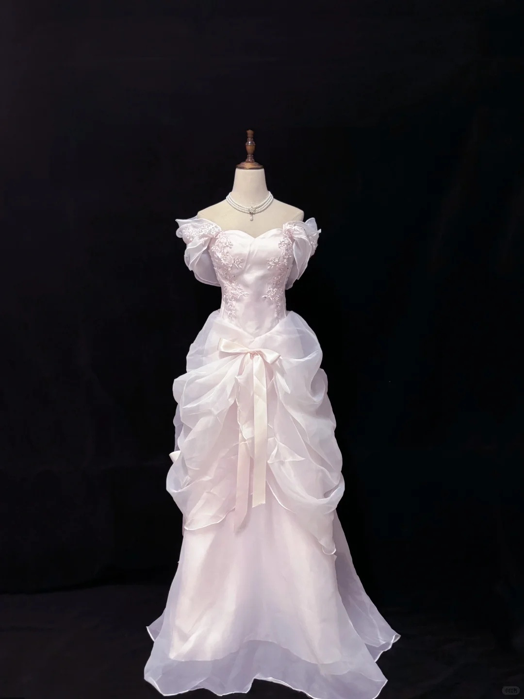 Blush Pink Off-the-Shoulder Long Romantic Gown, Fitted Waist, Vintage Elegant Skirt, Wedding Dress & Bridal Gown gh8195