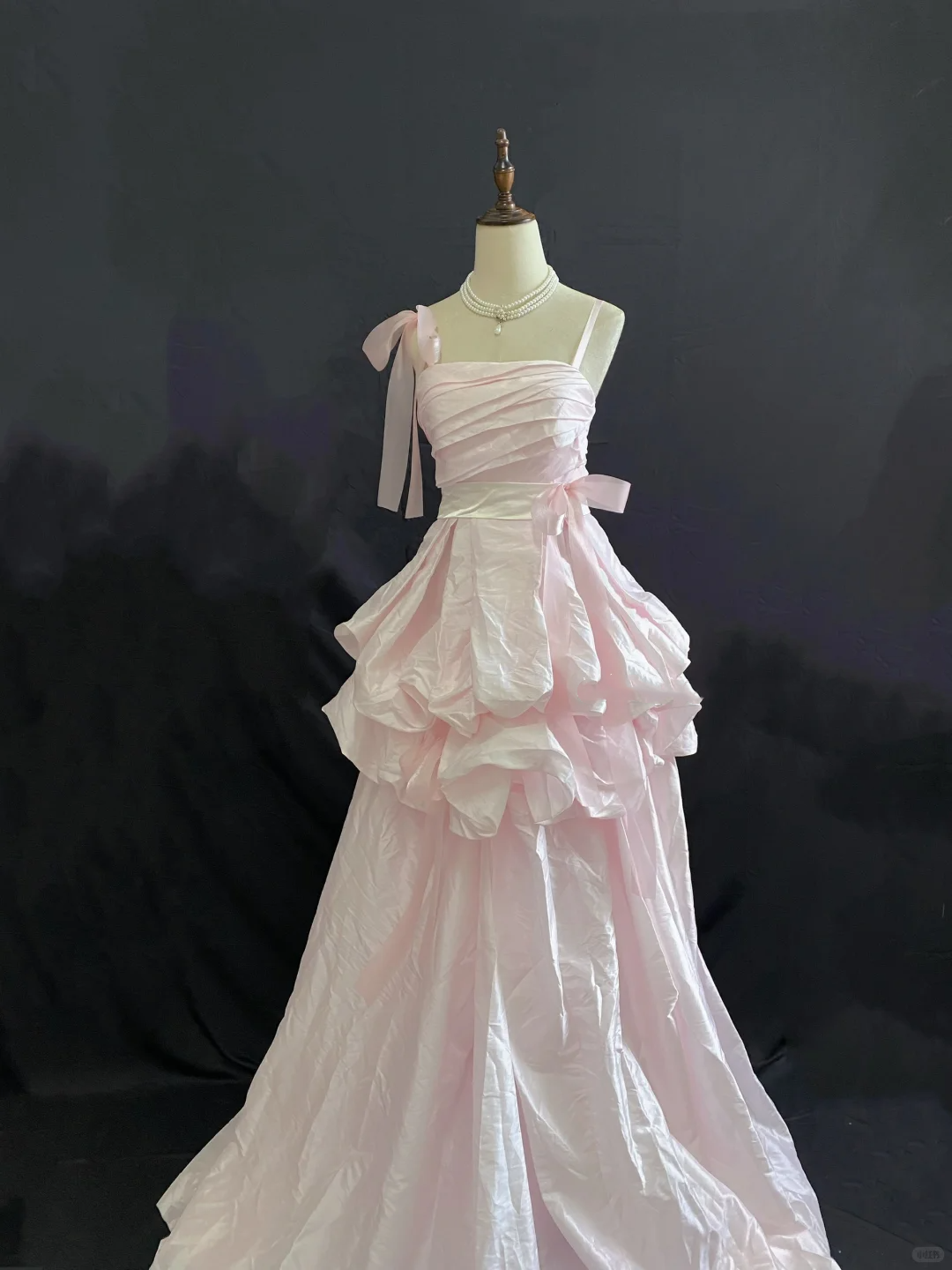Blush pink spaghetti strap long romantic gown with fitted waist and fluffy skirt, wedding dress & bridal gown gh8240